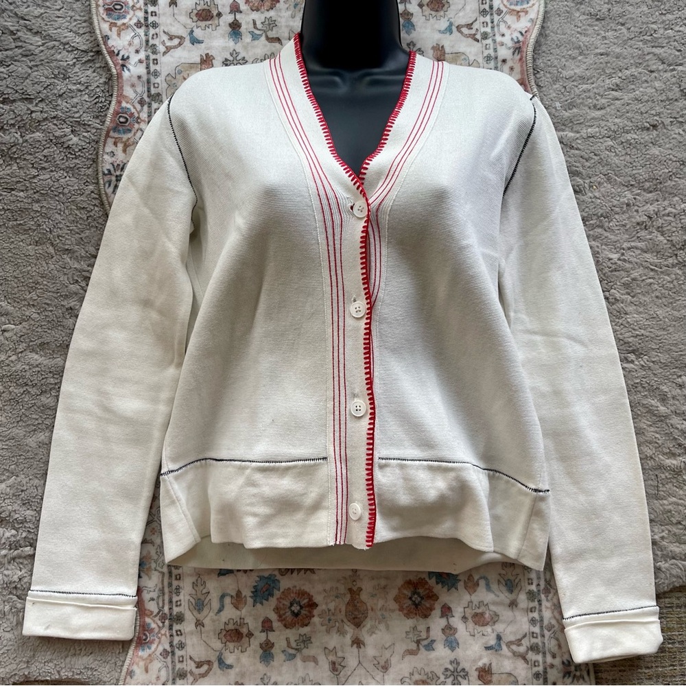 Jil Sander Cream and Red Cardigan